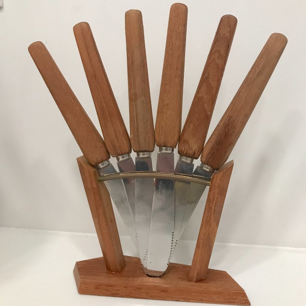 Rostfrei Solingen Germany cheese spreaders teak midcentury modern set 6 vintage